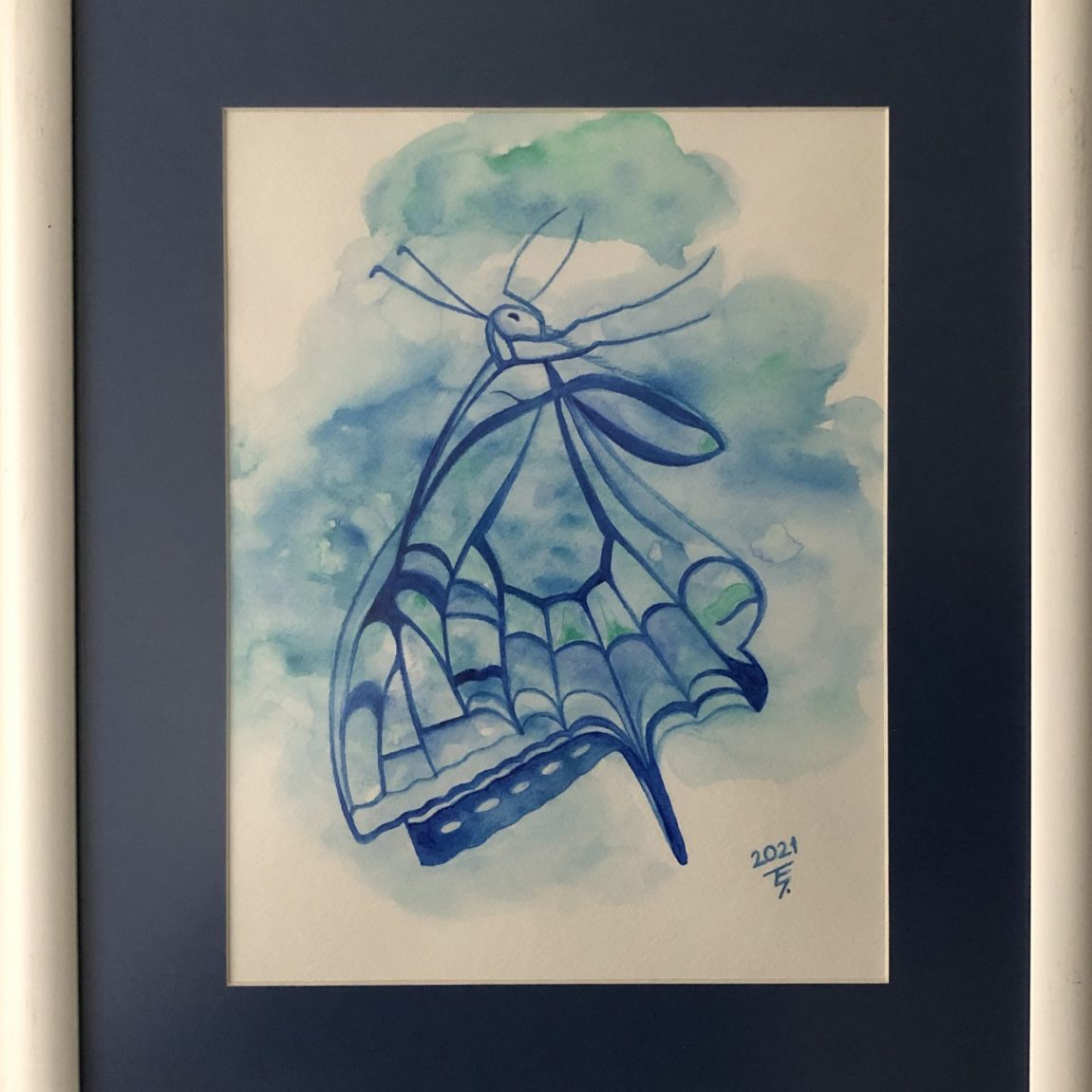 ŞULE AKTAŞ- "Blue Butterfly" Teknik: Suluboya Ölçü: 34,5 x 41,5 cm Fiyat : 250 TL