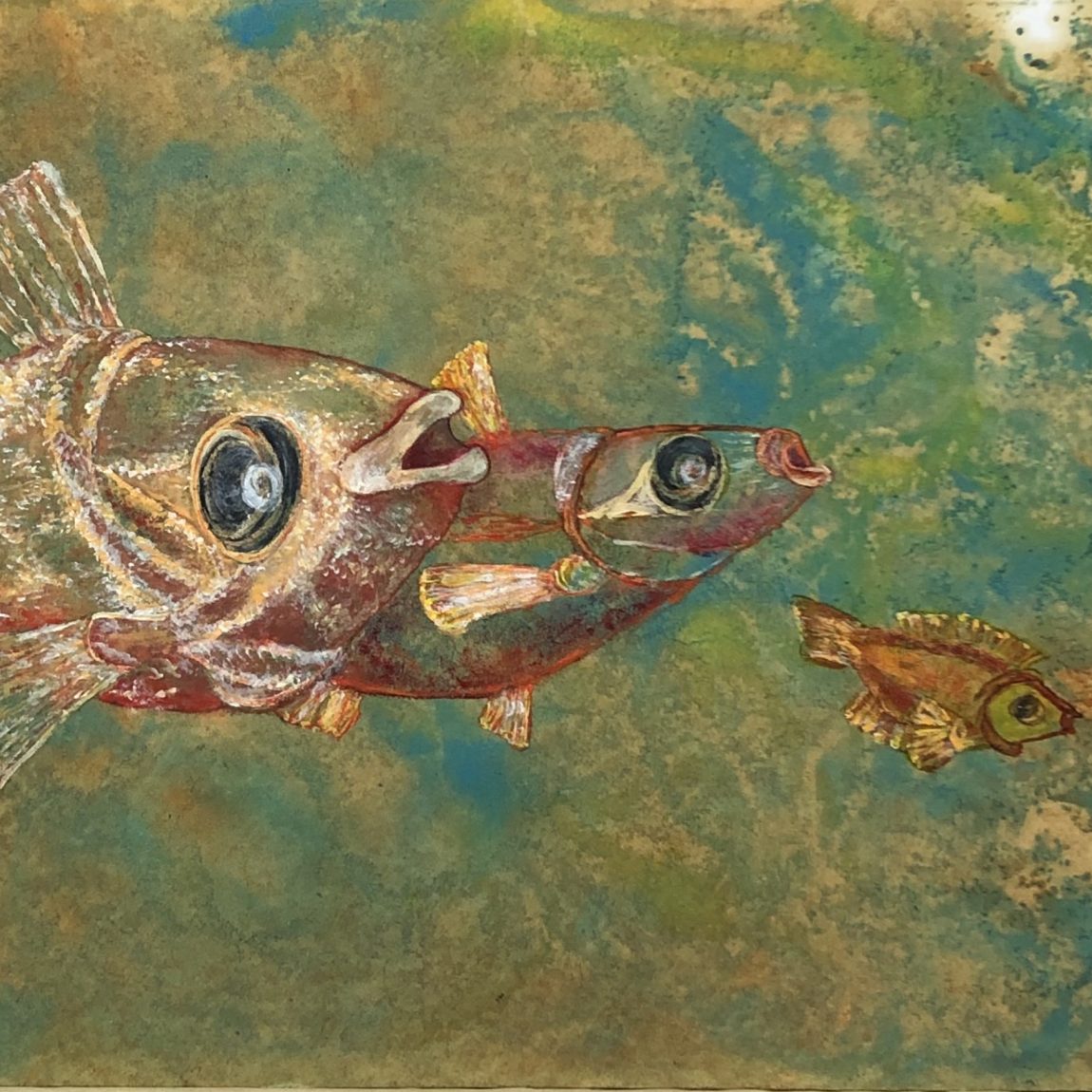 NİLGÜN TEMİZ - Eser Adı : Gölde Balıklar 
Teknik: Yağlı Ebru Kağıdı Üzeri Akrilik
Ölçü: 25 x 34 cm 
Fiyat : 2.360 TL