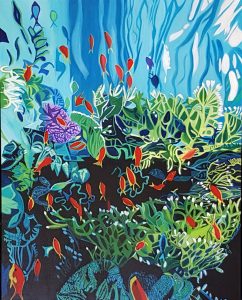 Dagmar Göğdün / Mutlu balıklar / Tuval Üzeri Yağlı boya / 75 x 60 cm / 6.000 ₺ + KDV